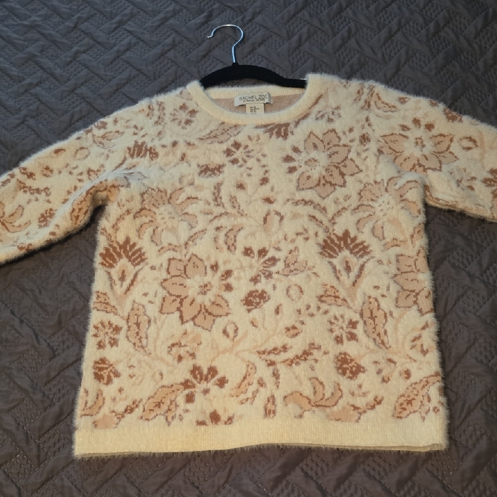 Rachel Zoe Cream and Tan Floral Sweater